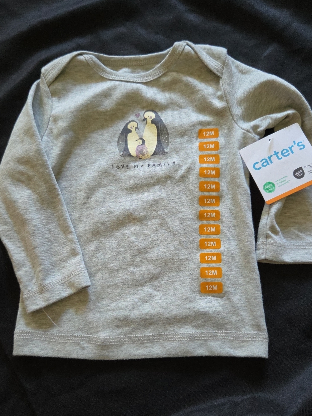 Carter's Light Gray Long-Sleeve Tee with Penguin Family Graphic